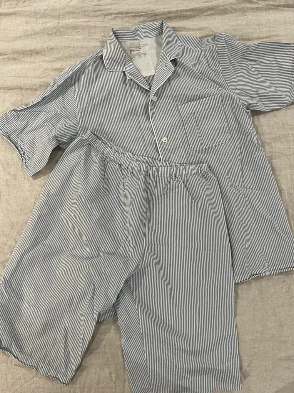 MUJI Blue Stripe Pajama Set - MUJI Men's Side Seamless Seersucker Pajamas Blue